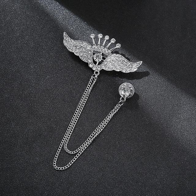 Крылья Стразы Корона Булавка Брошь Листья Кристальная Цепочка с Кисточкой Лацканные Булавки Мужской Костюм Воротник Костюма Женский Корсаж Аксессуары Модная Цепочка