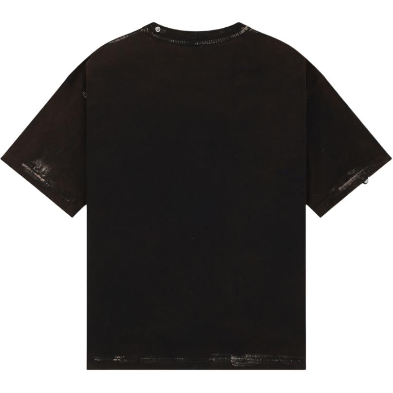 WE11DONE Ribbed Round Neck Drop Shoulder Distressed Short Sleeve T-Shirt Unisex Tops WD-TT0-25-770-U-BK