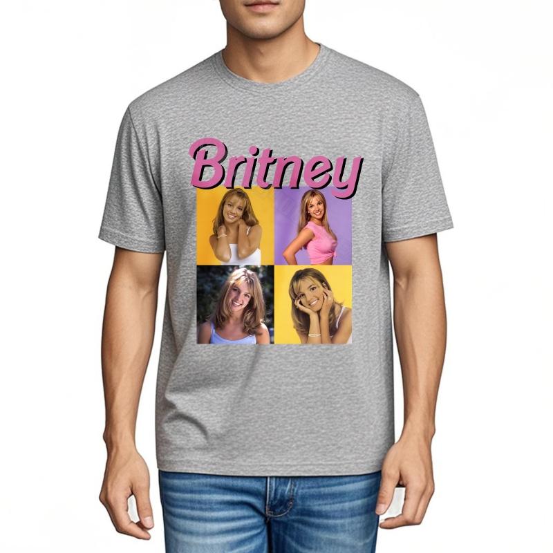 T Shirt Unisex Cotton Solid Color Tshirt Britney Spears Photo Collage Design Short sleeve Cotton Tshirt Classic Soft Cotton