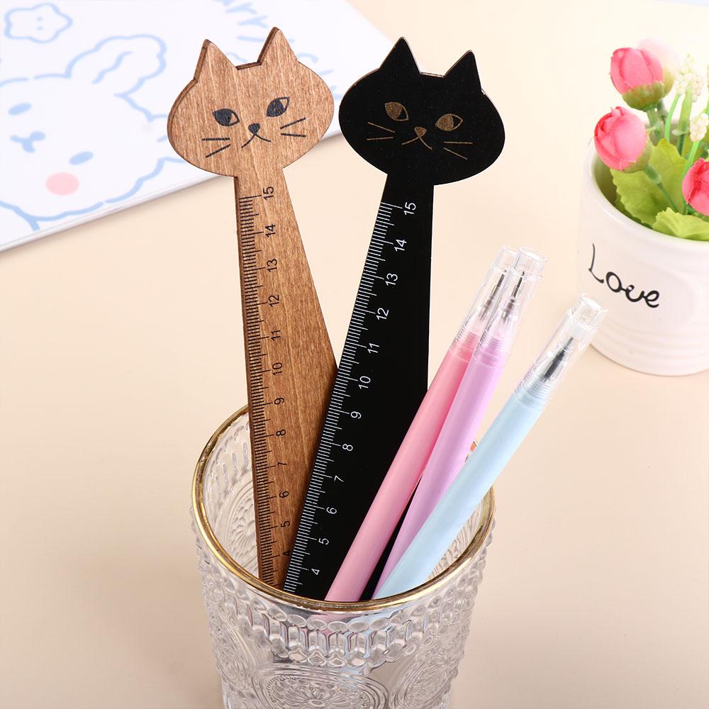 Practical Household Cartoon Cat Cute Wooden Straight Ruler Sewing Ruler Drawing Ruler Student Tools