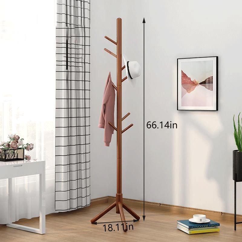 Solid Wood Coat Rack, Floor-standing Wardrobe Hanger, Home-use Simple Clothes Drying Stand, Room Bag Hanging Rack