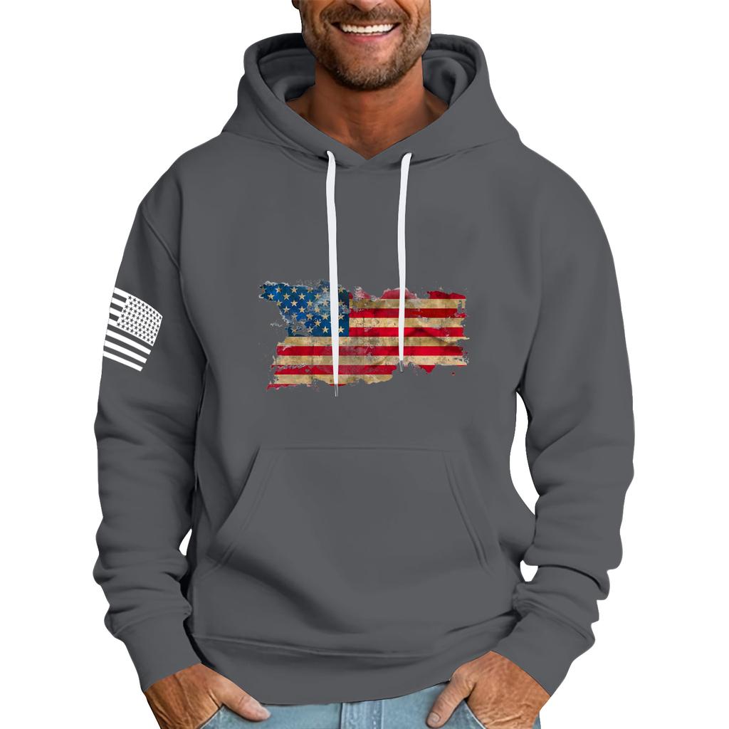 Men's Loose Flag Printed Hooded Sweatshirt Men's Casual Fashion Sports Sweatshirt