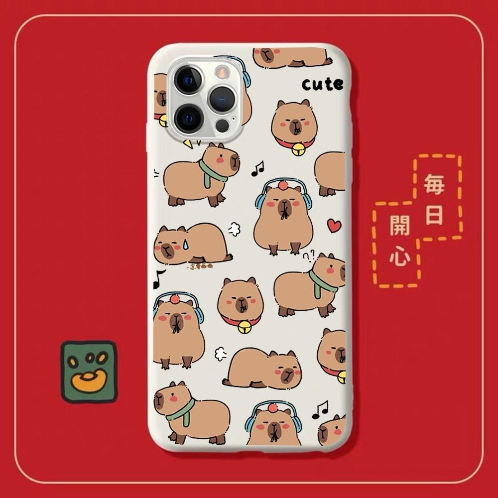 Cartoon Capybara Phone Case for iPhone 14 11 12 13 Mini Pro Xs Max 8 7 6 6S Plus X XR Solid Candy Color Case