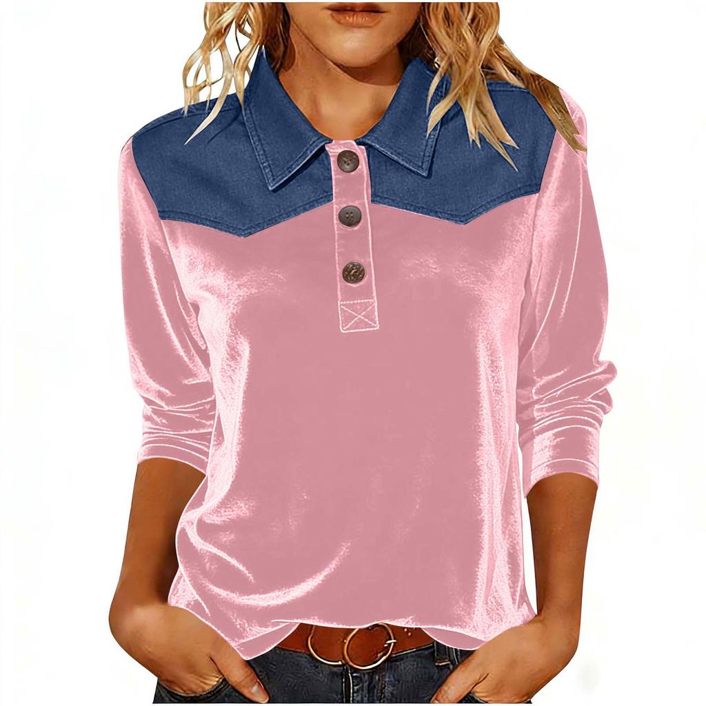 Damen Farbblock Casual Mode Pullover Langarm Top