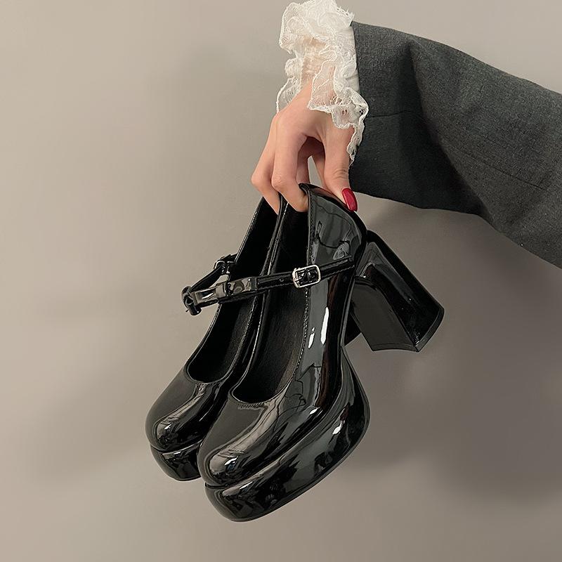 Platform French Mary Jane Women's Shoes 2025 New Spring Black High Heels Thick Heel with Skirt Single Shoes