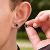 Vnox Black Onyx Round Stud Earrings for Men, Edge-Cut Textured Piercing Earrings, 8.6mm Hip Hop Small Ear Studs Jewelry Gifts