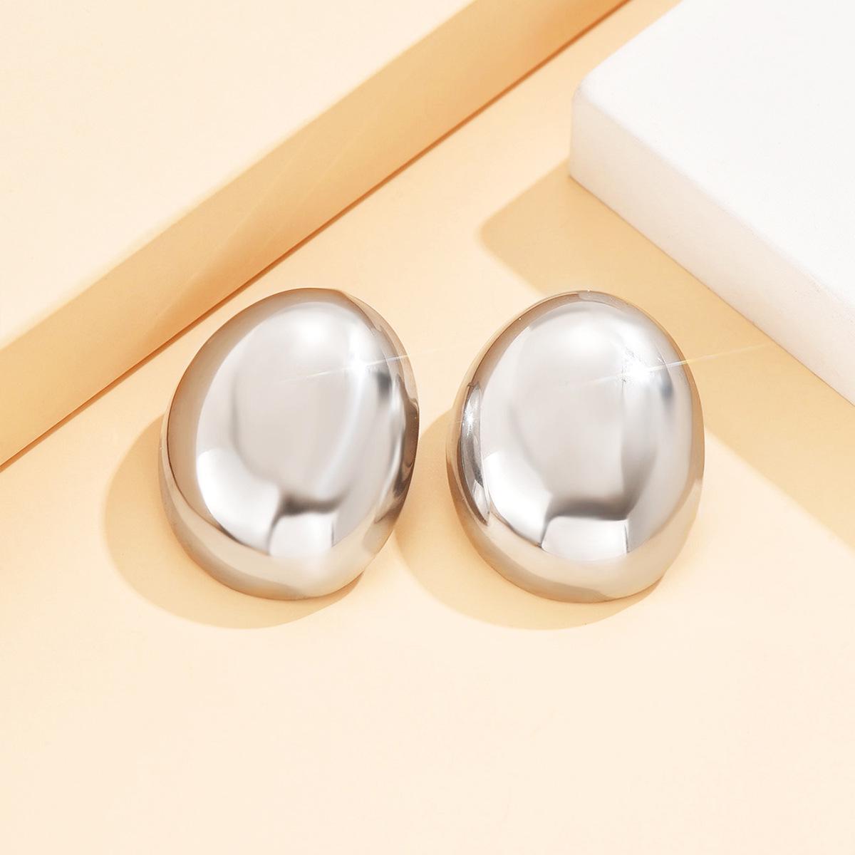 Luxury Glossy Geometric Oval Stainless Steel Hoop Earrings
