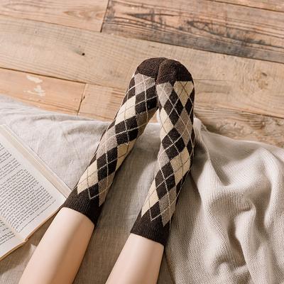 Chaussettes en Laine d'Hiver pour Enfants, losanges Japonais, Chaudes, Épaissies, Chaussettes Mi-haut pour Femmes, Chaussettes Épaisses pour Femmes