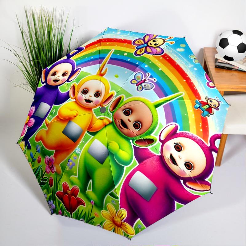 Tele-tubbies Celebration Umbrella Folding Umbrella, Automatic Umbrella 8-Frame for Travel, Camping Use Gift for Halloween Christmas