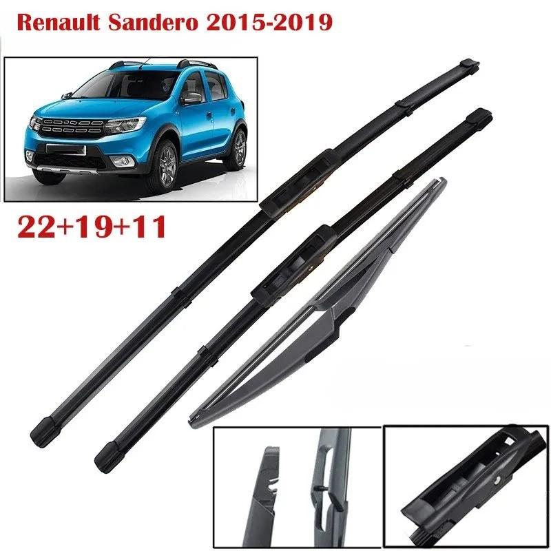 22 +19 +11  Front & Rear Frameless Wiper Blades for Sandero 2015-2019, Logan, Stepway, Duster, Lodgy чёрный