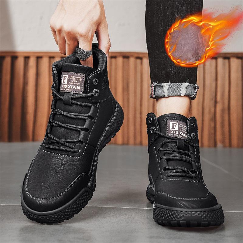 Pánská retro volnočasová obuv Podzim/Zima Hovězí štípenka Pánské boty Pohodlné motocyklové boty Zimní boty