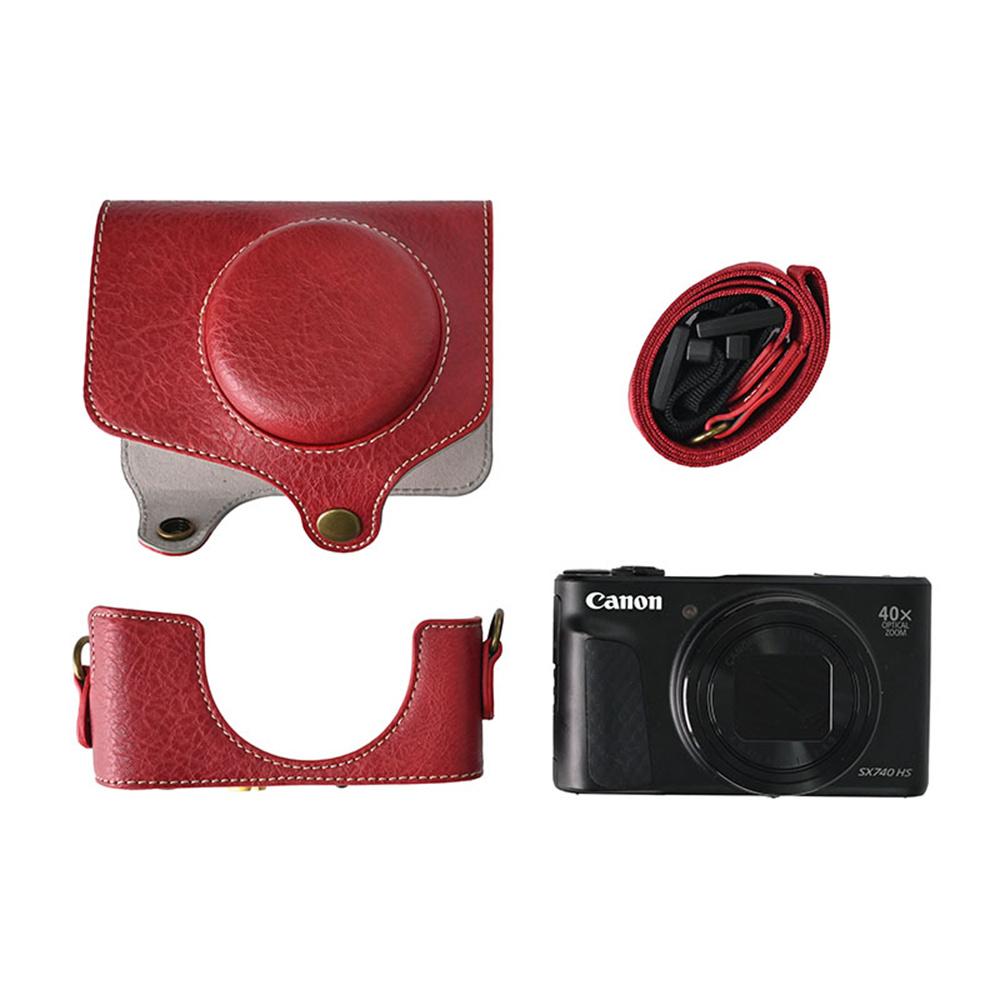 

For SX740HS SX730 Camera PU Leather Case For Canon PowerShot SX740 HS SX730HS Bag Cover With Strap красный