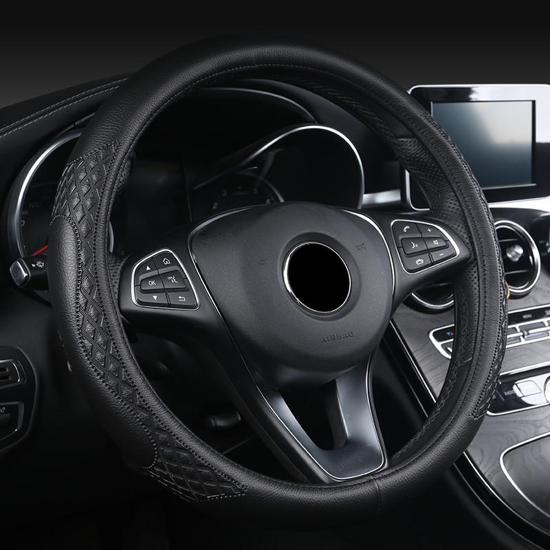 

Универсальная кожаная оплетка на руль - Всесезонный тисненый дизайн 38cm чёрный