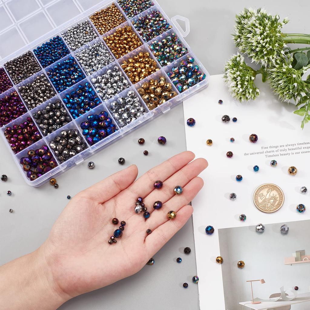 PH PandaHall 4350 Pieces Glass Beads Colorful Beads AB Color Electroplated Beads Rainbow Beads Cut Faceted Accessory Materials Handmade Parts Bracelet