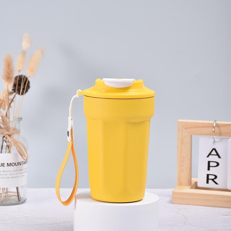 450ml Portable Water Cup with Lifting Rope Stainless Steel Coffee Cup Leak-Proof Thermos Home Office Outdoor Milk Water Cup