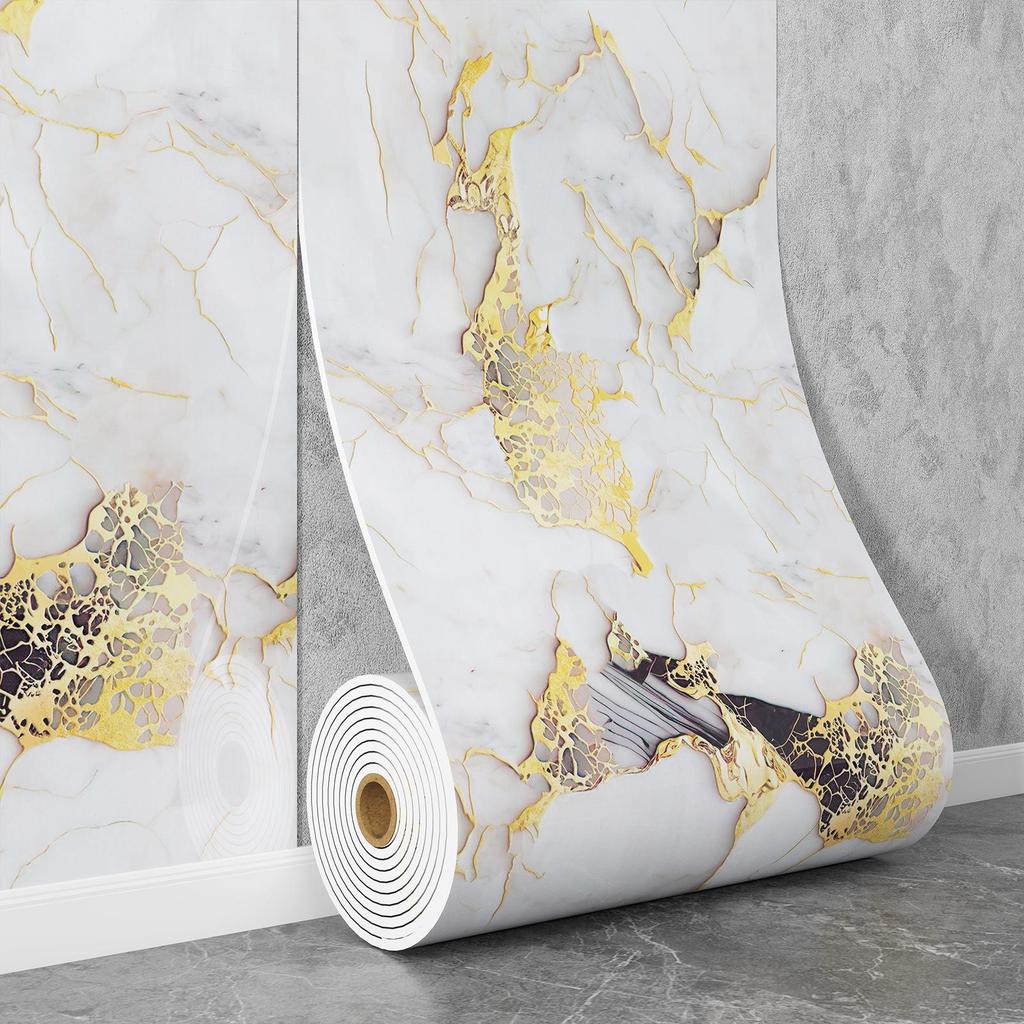 Self-Adhesive Waterproof Imitation Marble Tile Wall Sticker for Bathroom, Living Room, Kitchen, and TV Background.