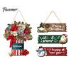 Christmas Door Hanging Sign Welcome for Front Door, Rustic Wooden Ornament, Festival Theme Wall Decoration Decor with Lanyard Holiday Home Window