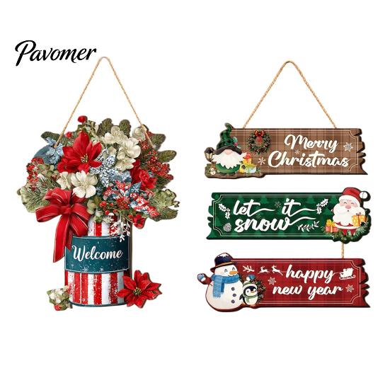 Christmas Door Hanging Sign Welcome for Front Door, Rustic Wooden Ornament, Festival Theme Wall Decoration Decor with Lanyard Holiday Home Window