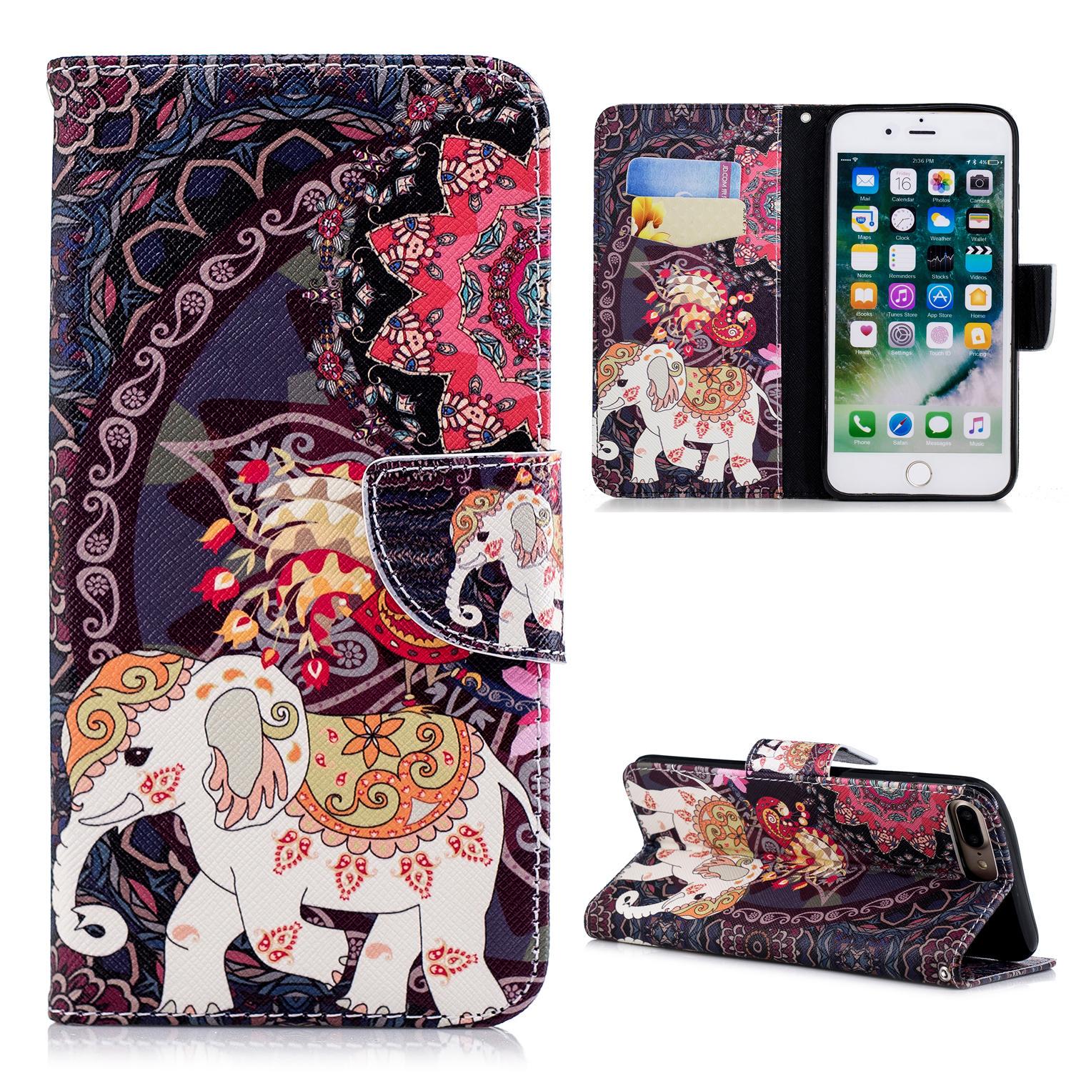 

Ретро Племенной Слон Узор Кожаный кошелек Чехол Чехол Кобура для iPhone Samsung Huawei Redmi Sony