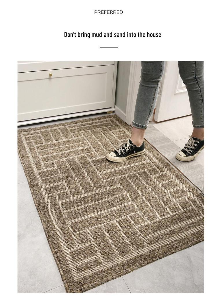 Brown Checkered Striped Washable Polypropylene Entrance Doormat