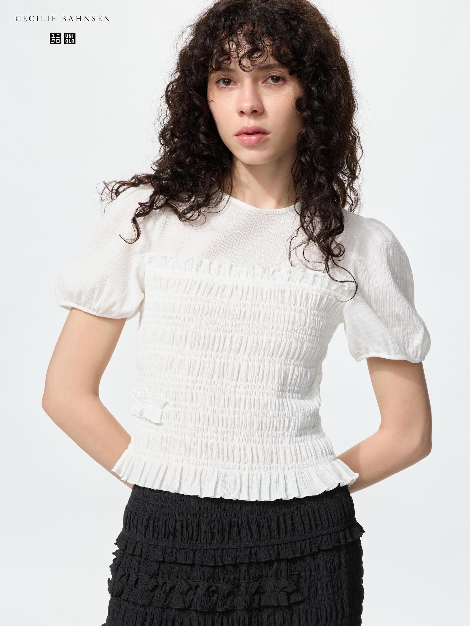 Uniqlo Япония Т-футболка с сборками и объемными рукавами 00 WHITE/XS