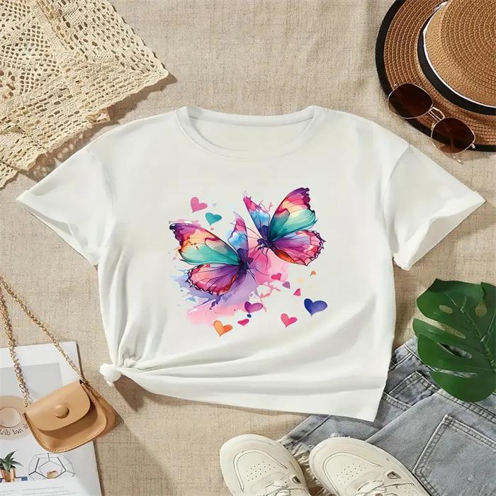 Sommar damer rundhalsad ren bomull tryckta t-shirts