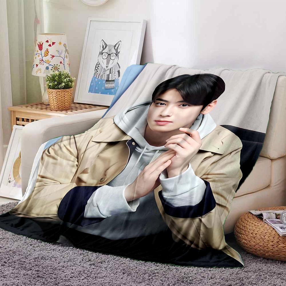 1Pc Cha Eunwoo Blanket Soft Comfortable Polyester Blanket All Seasons Use Suitable Bedroom Office Outdoor Ideal Christmas Gift Choice Print Home Blank