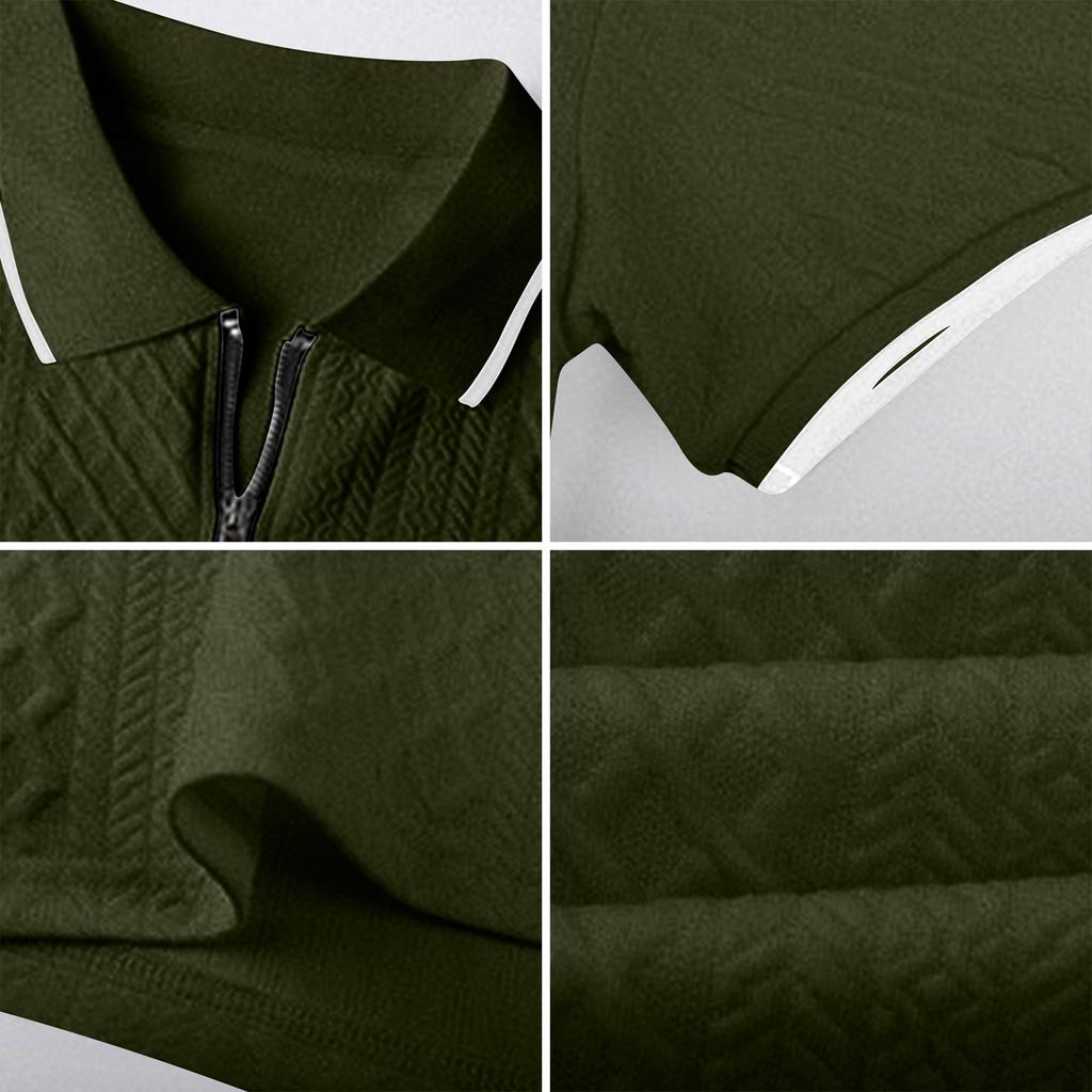 Men's Short Sleeve Polo Shirt with Zipper Collar Classic Fit Lightweight Knit Top for Everyday Wear