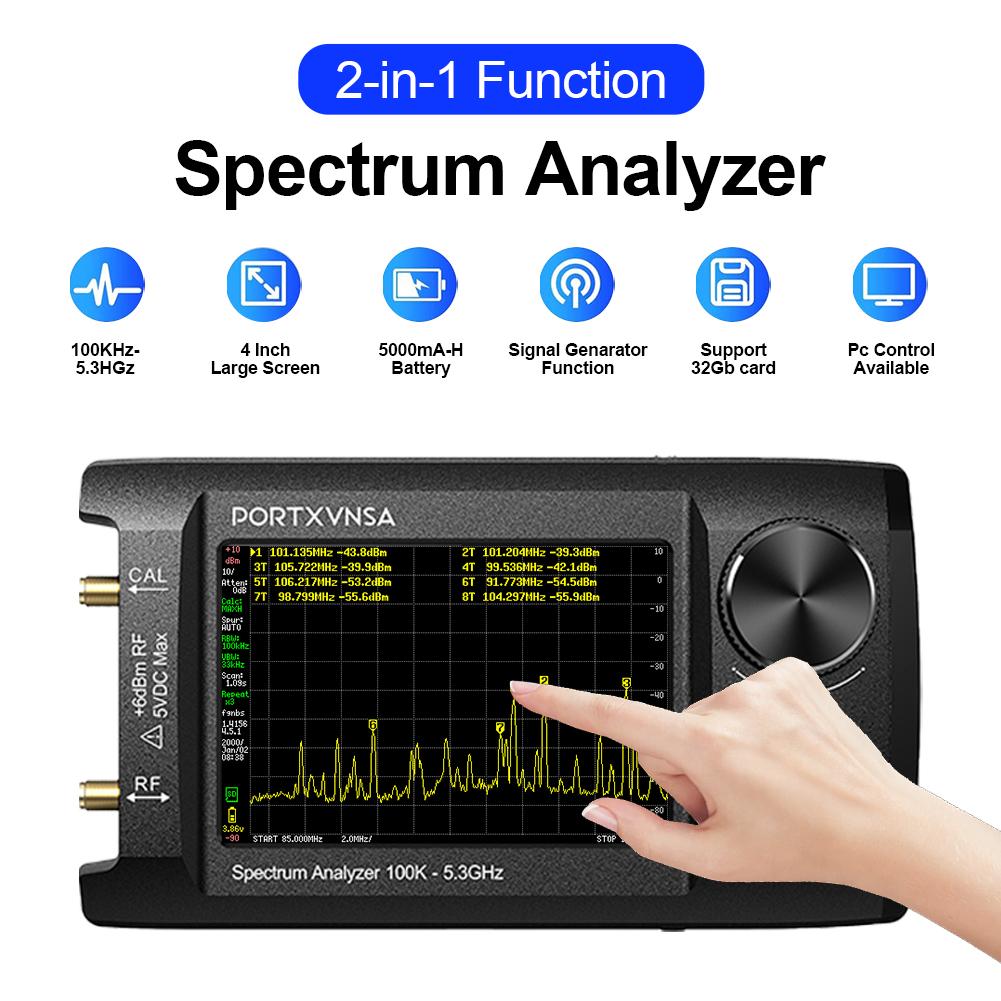 

4 Inch IPS LCD SA5 Multi Functional Handheld Spectrum Analyzer 100k-5.3GHz 2-in-1 Signal Generator Built In 5000mAh Link To PC