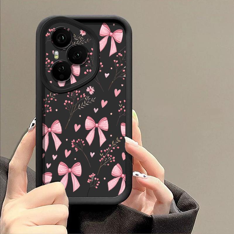 Soft TPU Phone Case For Honor 400 Pro 200 Pro X8c X9c Smart X6b X6c X6a Magic7 Lite Pink Bowknot Pattern Silicone Protect Cover