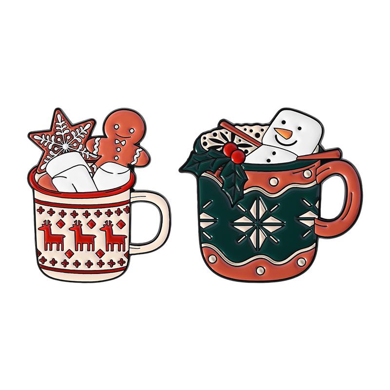 Christmas Series Enamel Pins Gingerbread Cookies Santa Claus Snowman Elk Drink Brooches Lapel Badge Fashion Jewelry Gifts