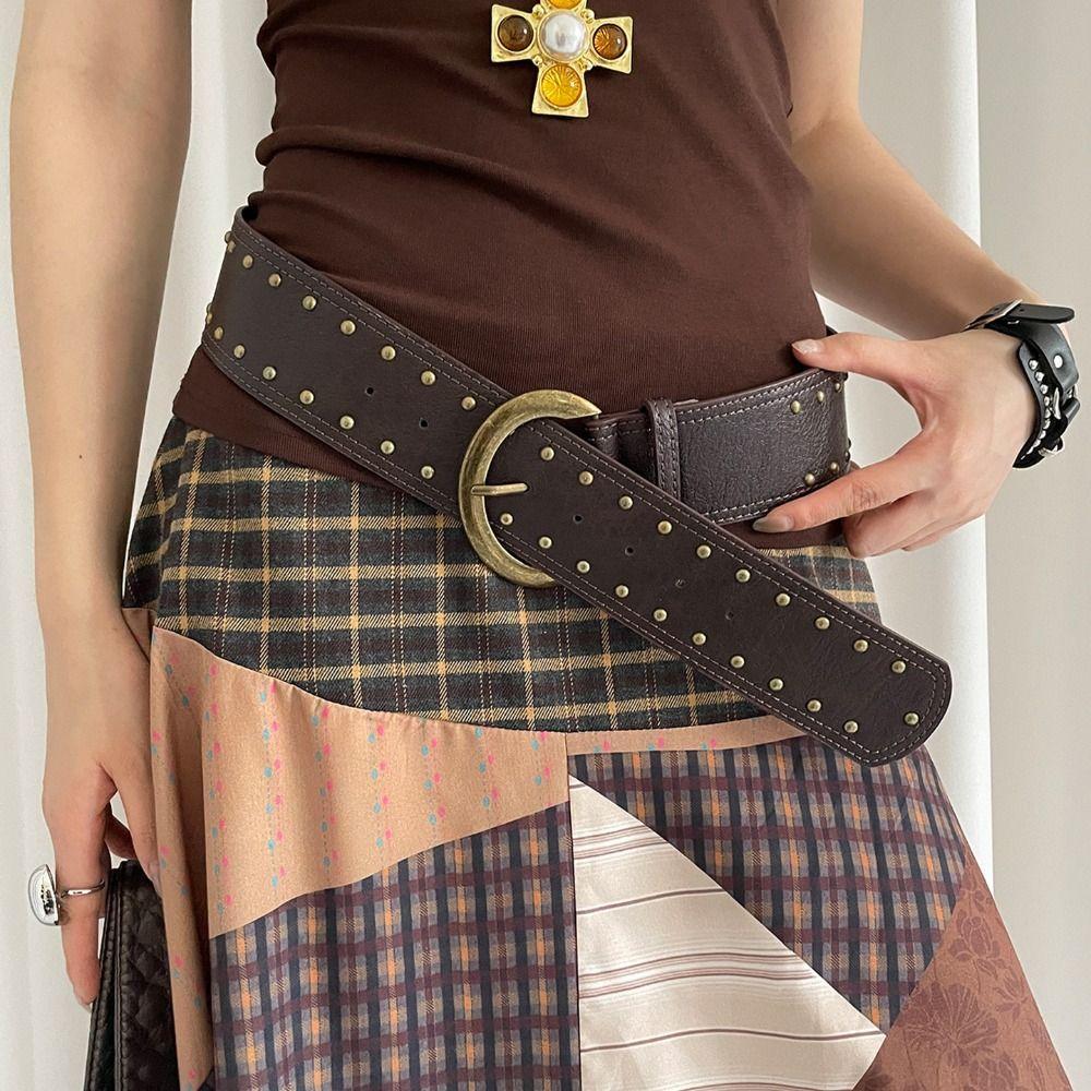 

Rivet Leather Waistband Suede Western Cowboy Belt Retro Women Wide Belt Women Style2