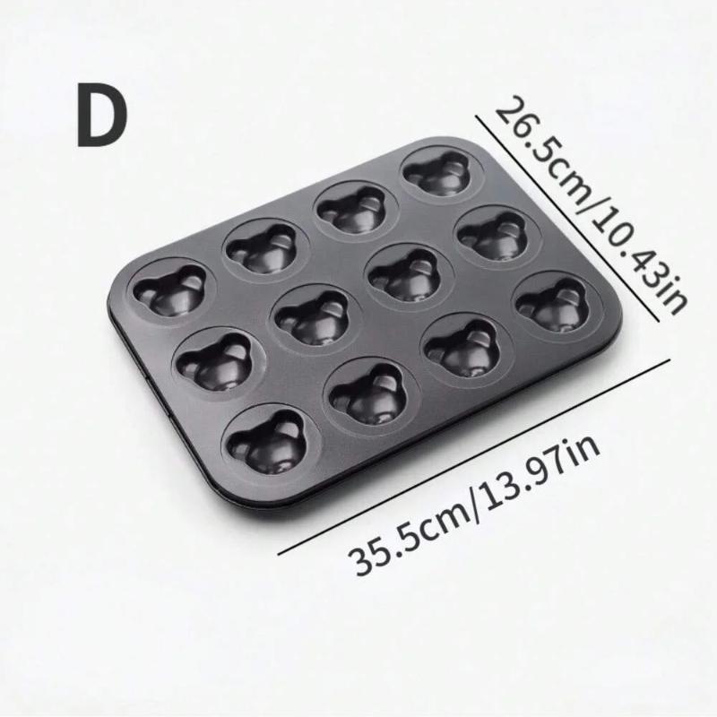 Cute Cartoon Bear Baking Mold 4 Cavities Baking Tray Non-stick Carbon Steel Tray DIY Decorative Cookies Mould Baking Supplies