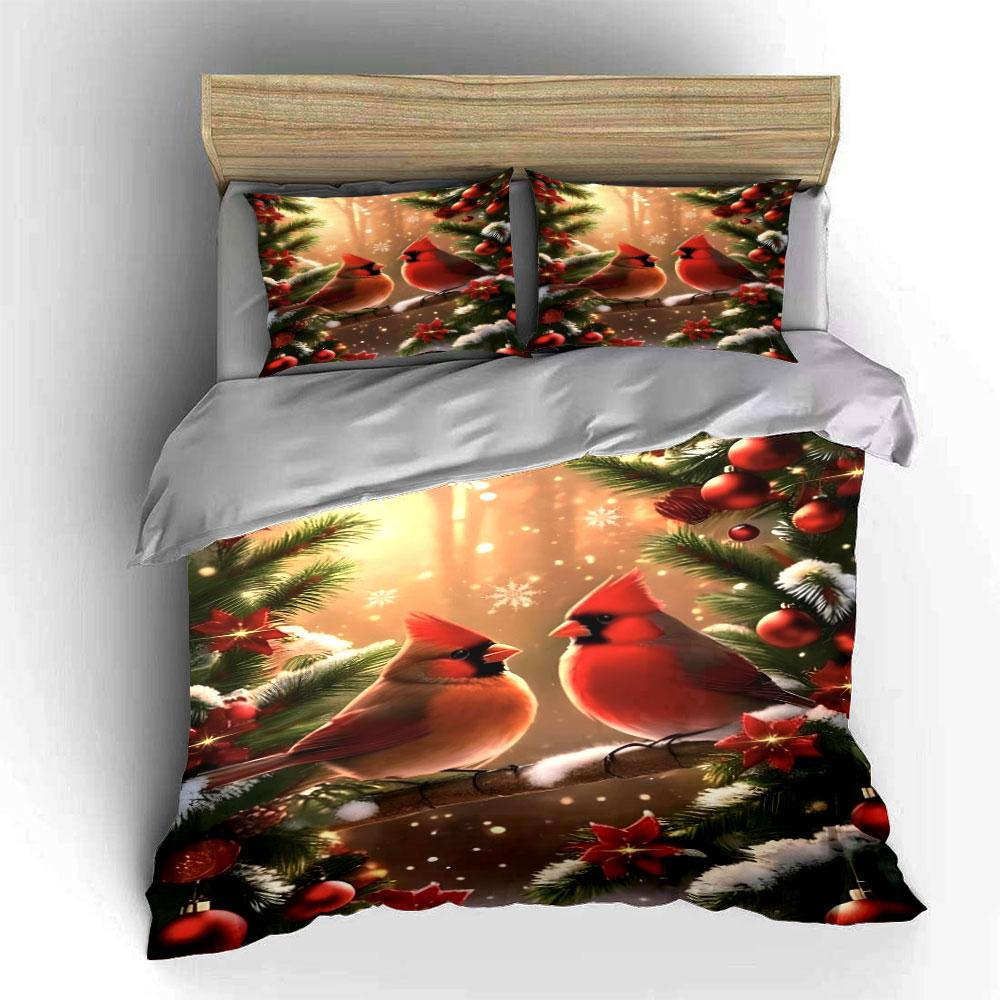 Cardinals, pine branches, snowflakes. Bedding sets Duvet cover sets Duvet covers Pillowcases(1 * Duvet Cover 2 * Pillowcases without duvet insert)