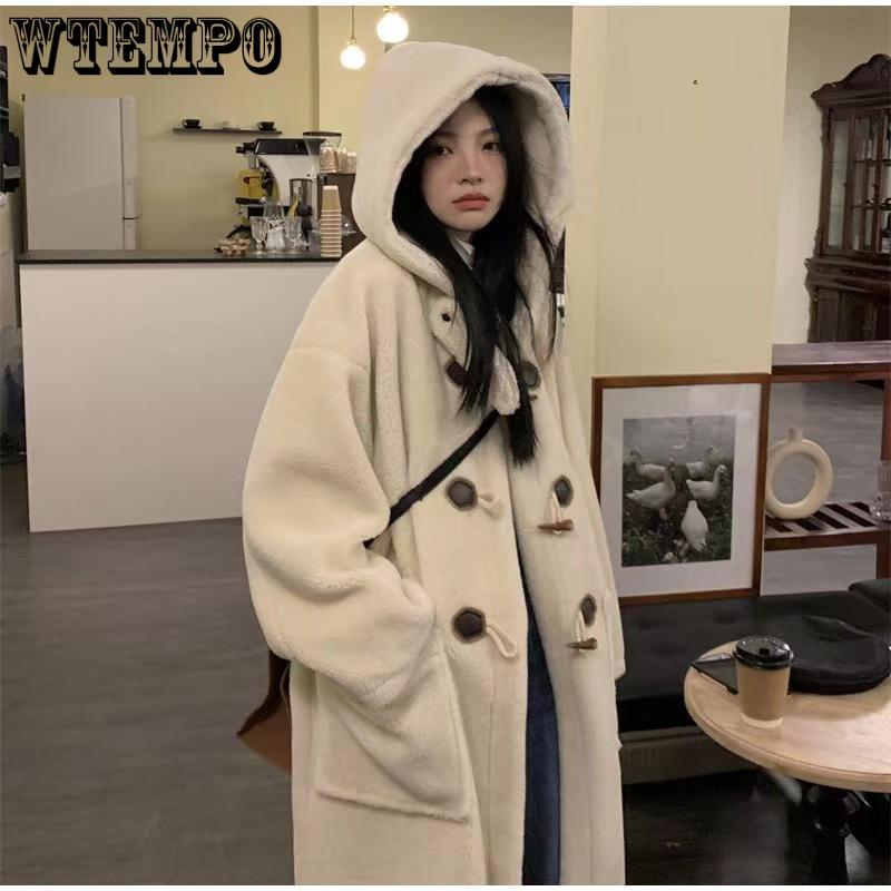 

Пальто из овечьей шерсти, женские флисовые толстовки, куртка с коровьими пуговицами, свободное пальто, зимнее теплое женское пальто средней длины, корейское плотное пальто