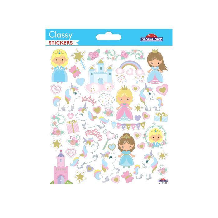 Autocollants - Petites princesses et licornes - Dorures et paillettes