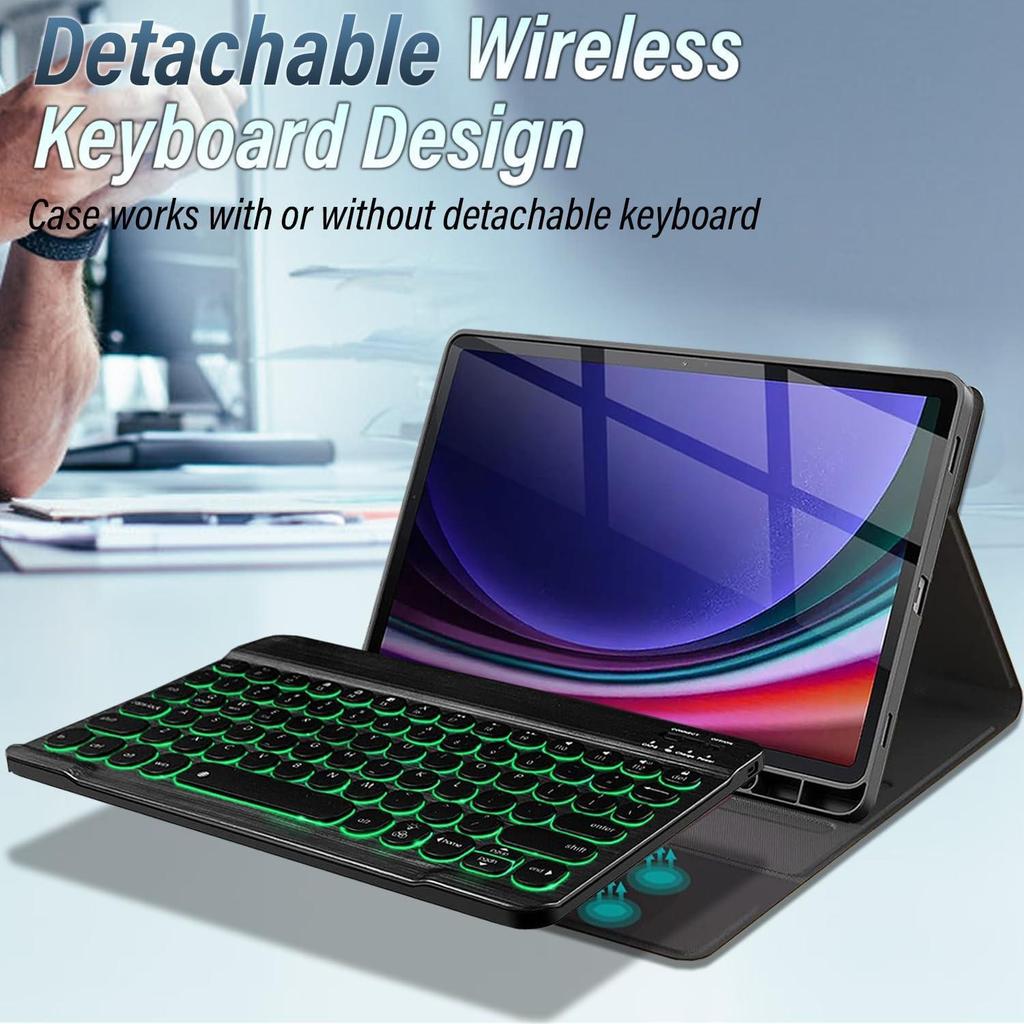 Samsung S10FE Tablet Protective Leather Case with Backlit Keyboard and Round Keycaps for A9+/A11Plus/S10Lite.
