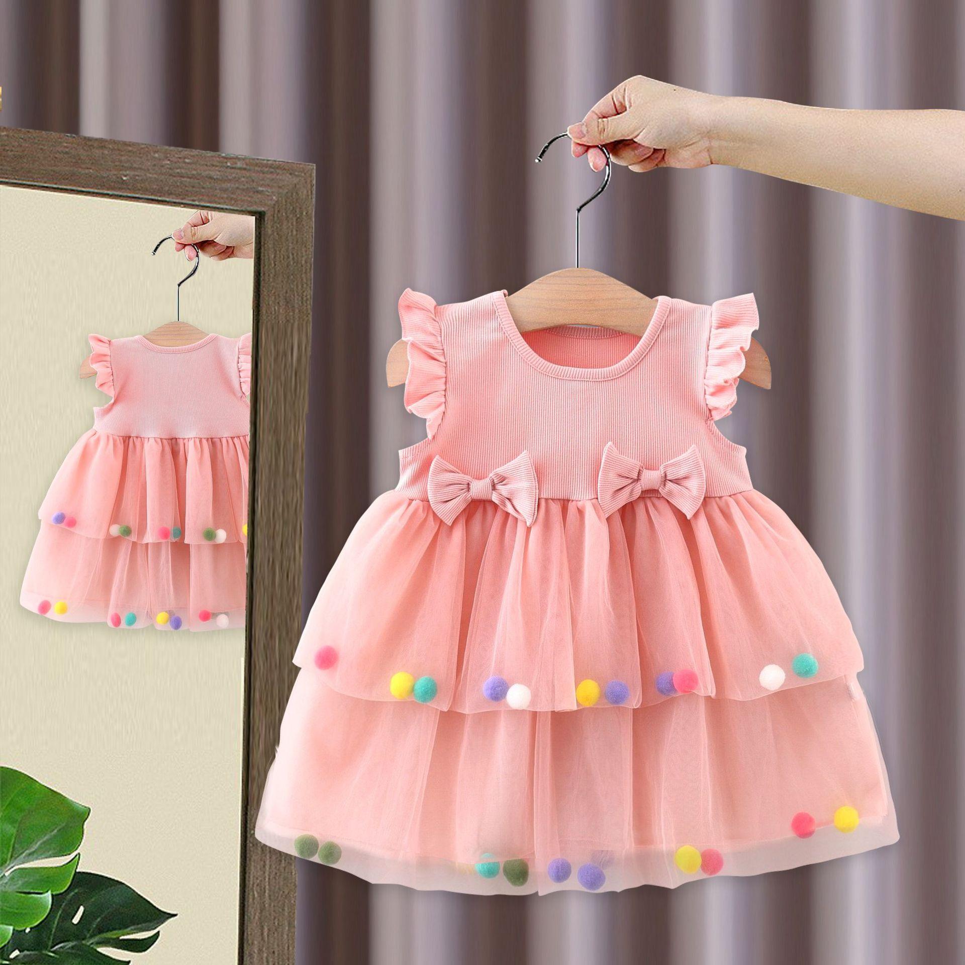 

Детская одежда Платья для девочек Летние розовые платья принцессы для девочек Детские бальные платья с бантом-бабочкой 100 розовый