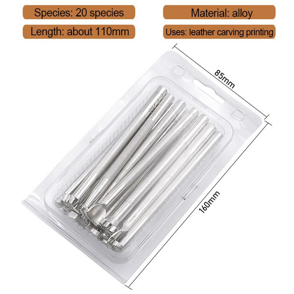 Leather Stamp Printing Tool Kit 20 Pieces Steel Carving Punch Tools for Leather Crafting Projects Including Wallets Belts Bags