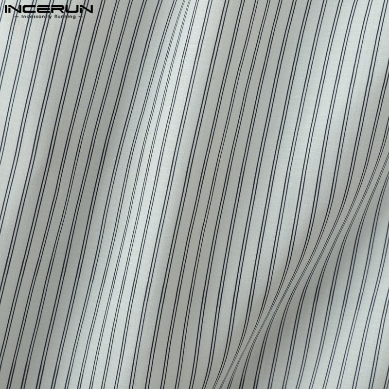 INCERUN Men Striped Print Pants Casual Elastic Waist Long Trousers