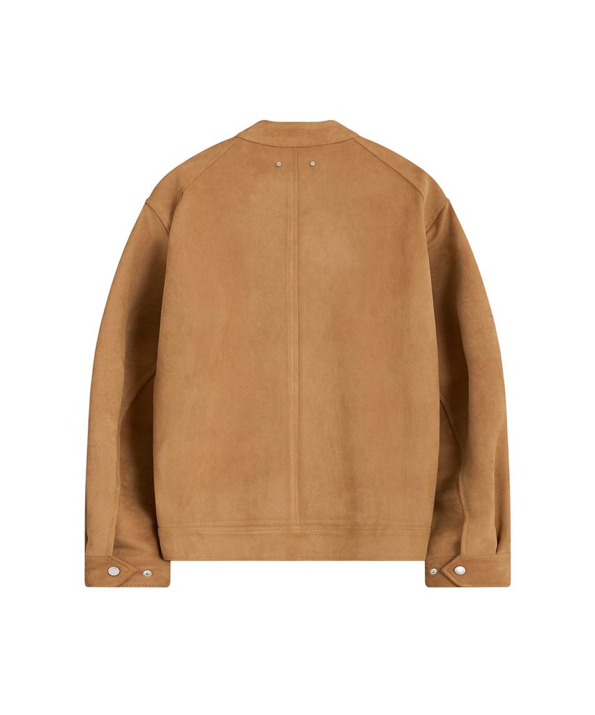 Sperone Mandarin Collar Curved Suede Blouson (Camel)