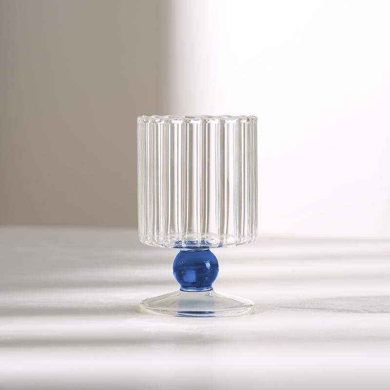 Retro Vertical Striped Wine Glass Tall Stem Glass Suitable For Coffee Hot Red Wine And Milk Heat-resistant 1PCS