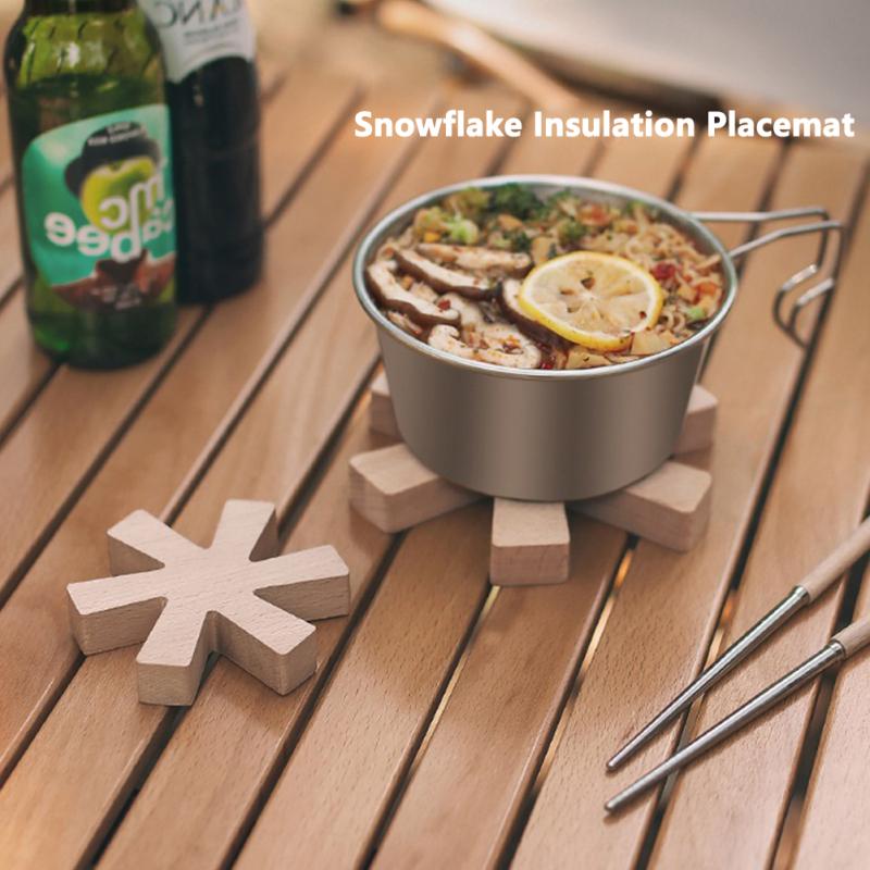 Tappetino isolante in legno a forma di fiocco di neve per cucina, sottobicchiere, tappetino per tavolo da pranzo, piatto, ciotola, pentola per campeggio all'aperto