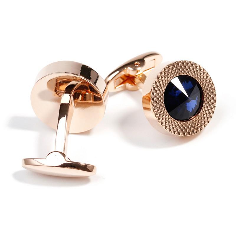 Men s Cufflinks High-quality Light Luxury Blue Crystal Round Rose Gold Buttons copper