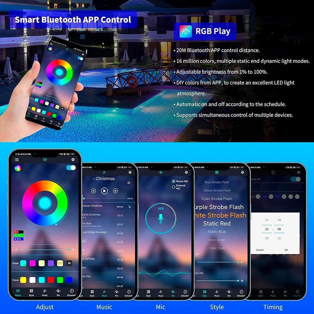 LED Underwater Pool Lighting 20W RGB Dimmable Colour Changing Hangings Pool Headlight Smart Remote Control Waterproof Pool Light