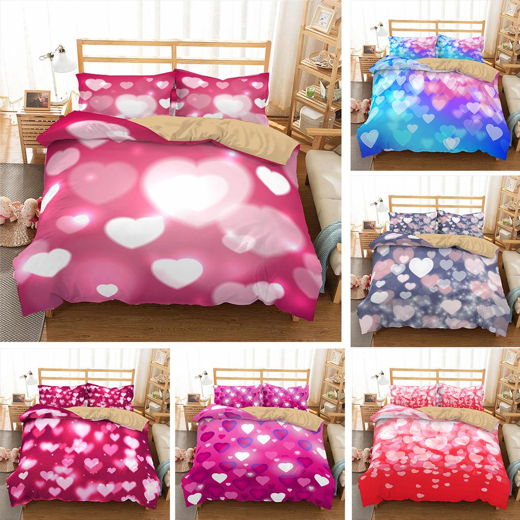 Couple Bedding Set Bedroom Valentine's Day Color Quilt Cover Pillowcase Bedding Single Double Bed Full Size 2/3 Pieces Microfiber Material