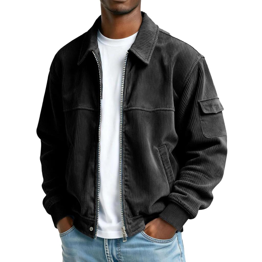 Men's Vintage Corduroy Long Sleeve Jacket with Pockets for Casual Wear