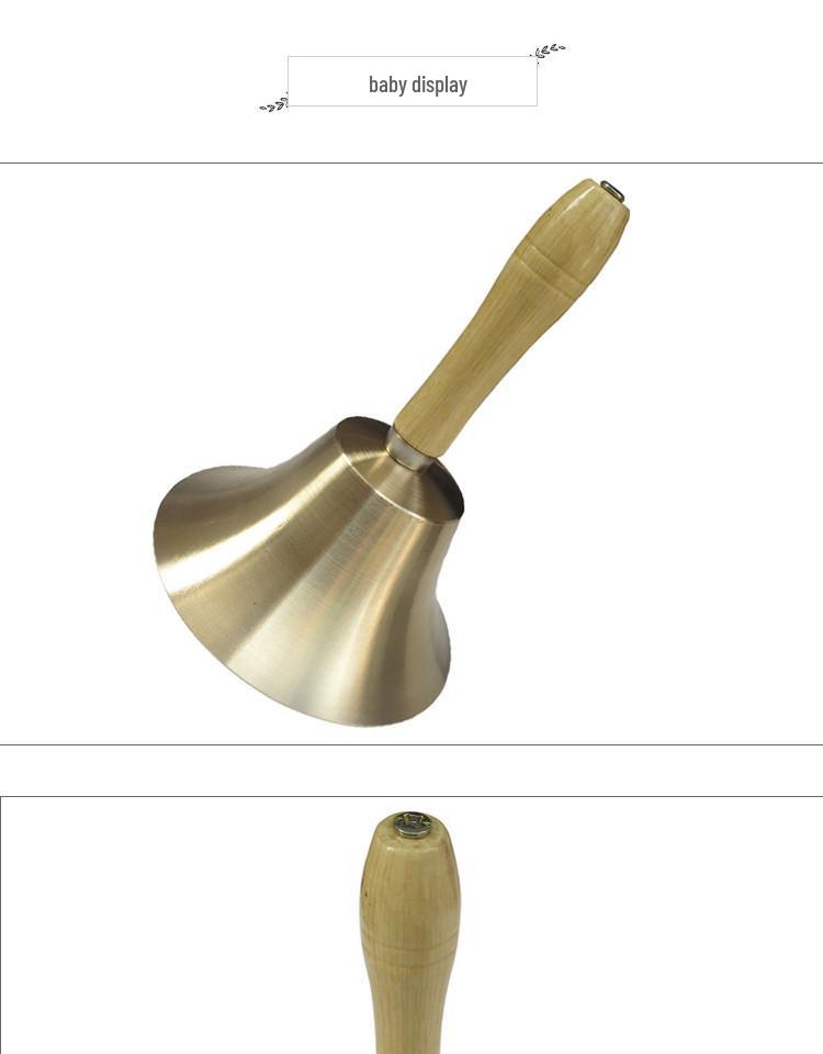 Cloche portative en cuivre de 14 cm avec manche en bois - Grand instrument de percussion pour Noël ou pour les animaux de compagnie