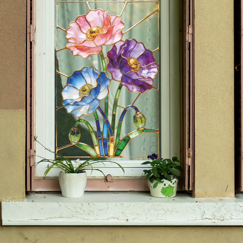 Kreative Simulierte Reliefblumen Außenbalkon Glasfenster Heimdekoration und Verschönerung Fensteraufkleber