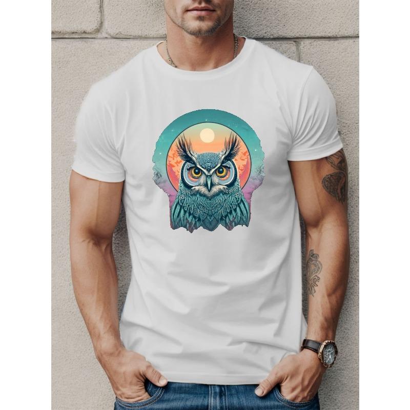 European Size Owl Men's Short Sleeve T-shirt Summer T-shirt Top